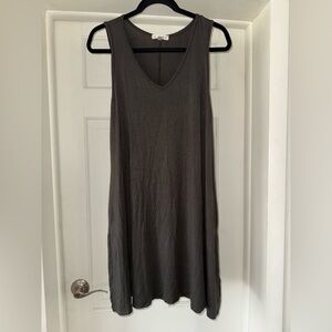 Sleeveless V-Neck Midi Dress in Dark Olive Green